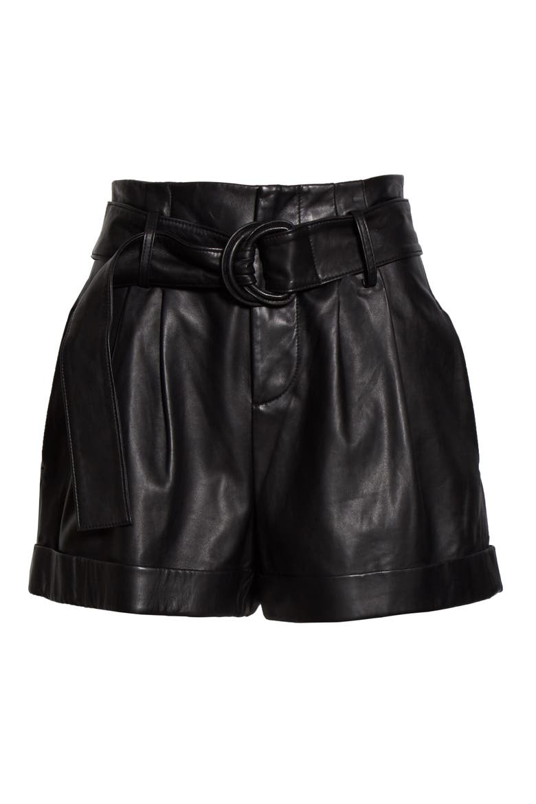 Leather Paperbag Waist Shorts, Alternate, color, NOIR