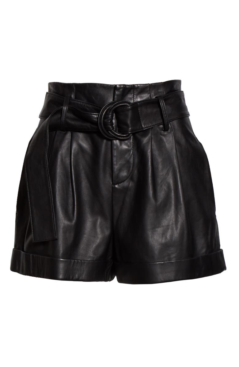FRAME Leather Paperbag Waist Shorts, Alternate, color, 
