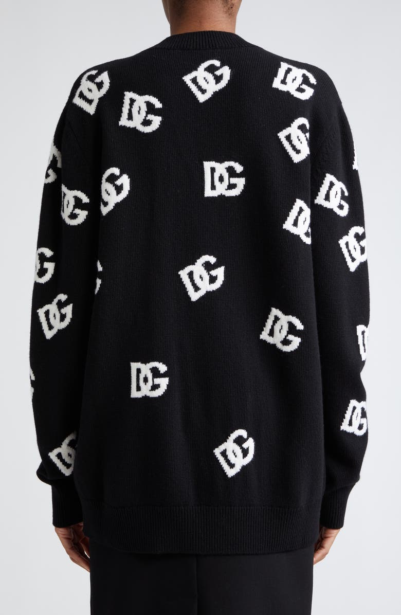Dolce&Gabbana DG Logo Intarsia V-Neck Cashmere Cardigan, Alternate, color,