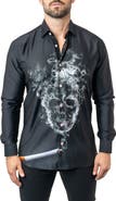 Maceoo Fibonacci Skull Smoke Cotton Button-Up Shirt