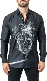 Maceoo Fibonacci Skull Smoke Cotton Button-Up Shirt