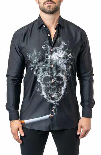 Fibonacci Skull Smoke Cotton Button-Up Shirt