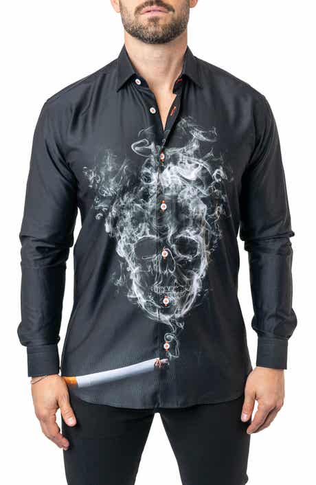 Maceoo Fibonacci Skull Smoke Cotton Button-Up Shirt