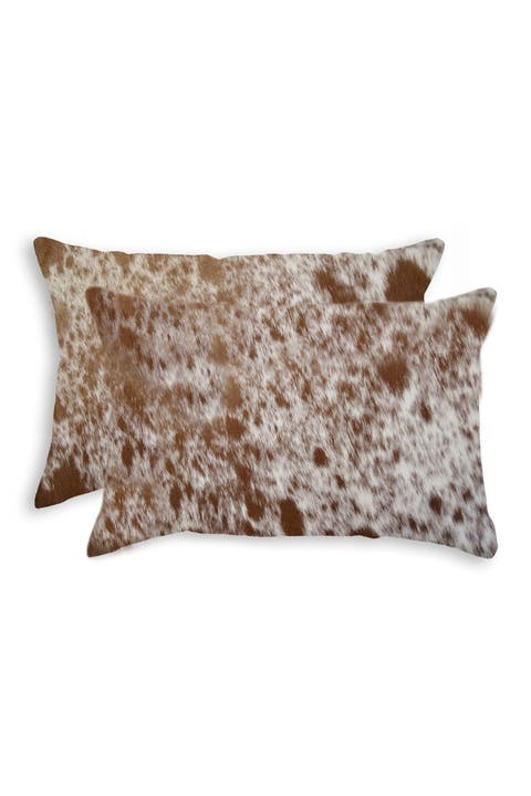Torino Kobe Genuine Cowhide Pillow - Set of 2 - 12"x20" - Brown/White