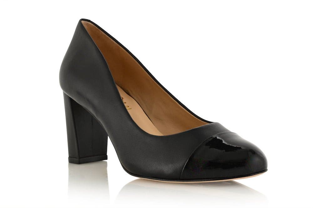 Joan Oloff Shoes Sandra Leather Cap Toe Pump, Alternate, color, Black