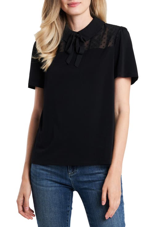 Tie Neck Lace Yoke Blouse