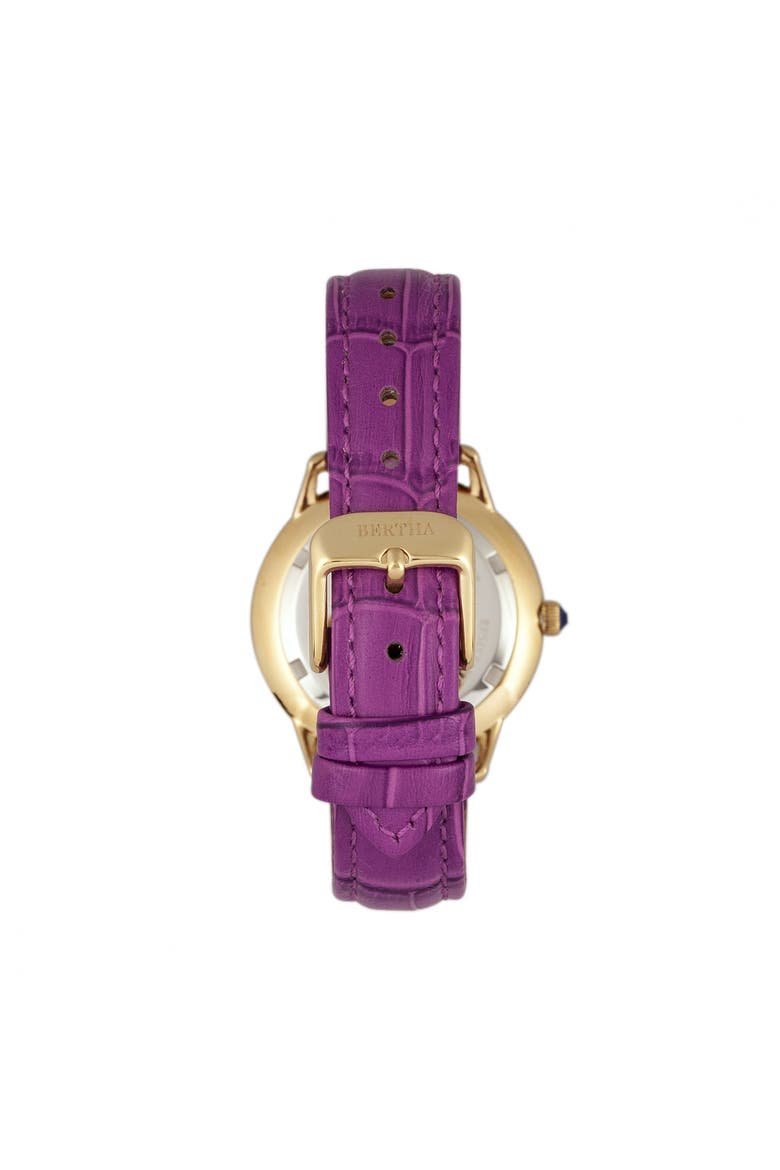 Abby Swiss Leather-Band Watch, Alternate, color, Gold/Fuchsia