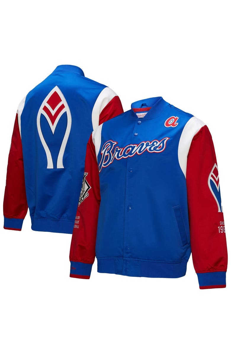 Mitchell & Ness Men's Mitchell & Ness Royal/Red Atlanta Braves Cooperstown Collection Team Origins Satin Full-Snap Jacket, Main, color, 