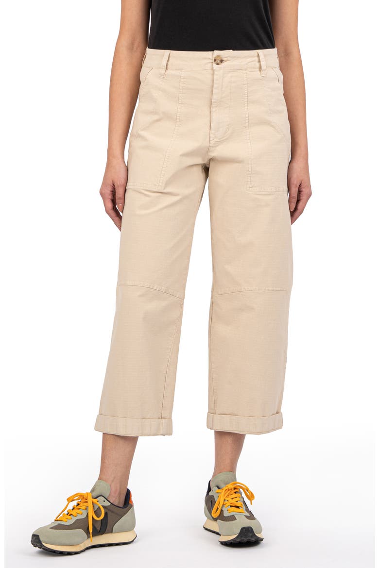 Ashton High Waist Crop Wide Leg Barrel Ripstop Pants, Main, color, CREAM