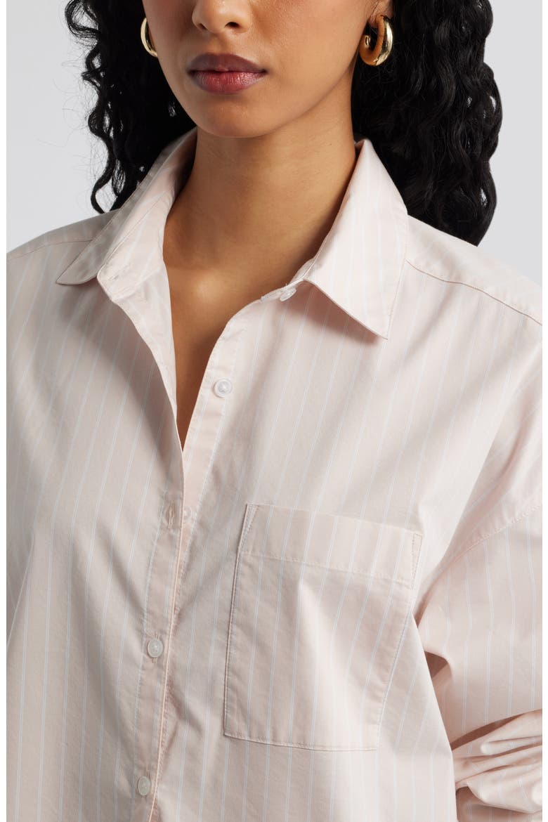 Oversize Poplin Button-Up Shirt, Alternate, color, PINK- WHITE FINE PIN