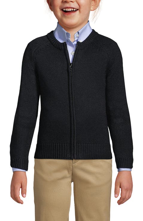 School Uniform Girls Cotton Modal Zip-front Cardigan Sweater