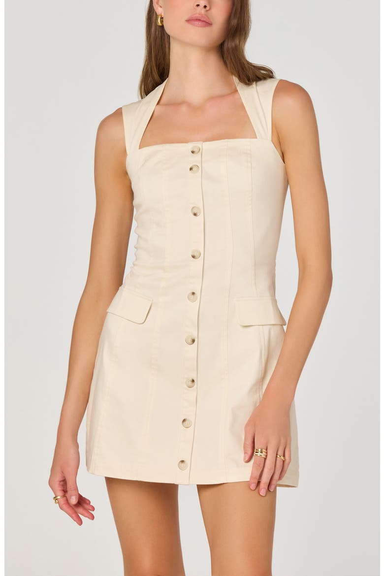 Button Front Stretch Cotton Minidress, Alternate, color, OFF WHITE