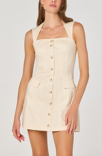 Button Front Stretch Cotton Minidress