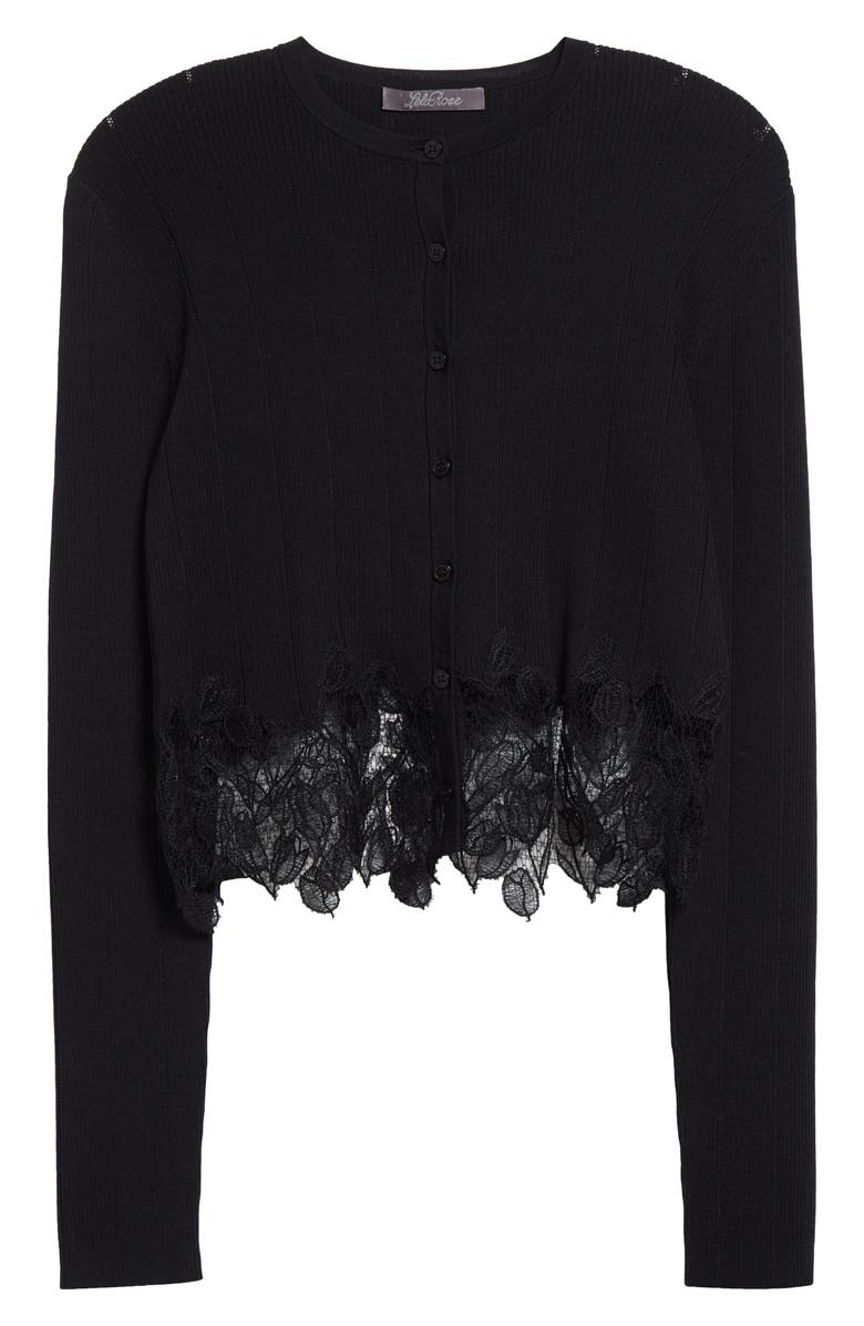 Lela Rose Guipure Lace Trim Rib Cardigan, Alternate, color, 