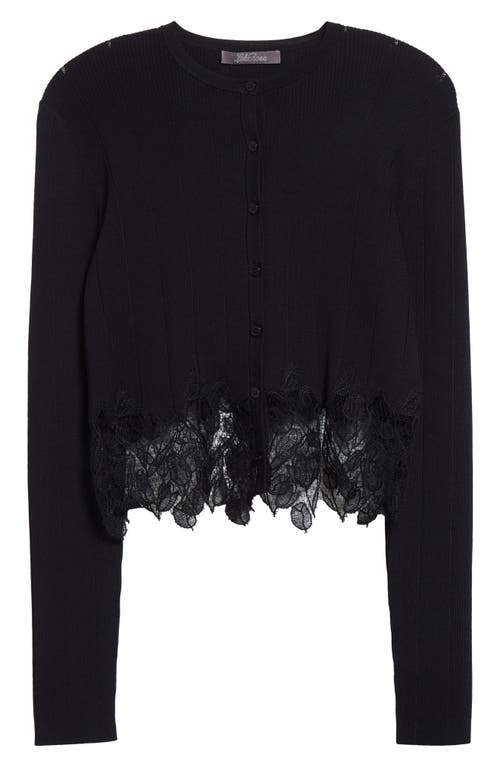 Lela Rose Guipure Lace Trim Rib Cardigan In Black