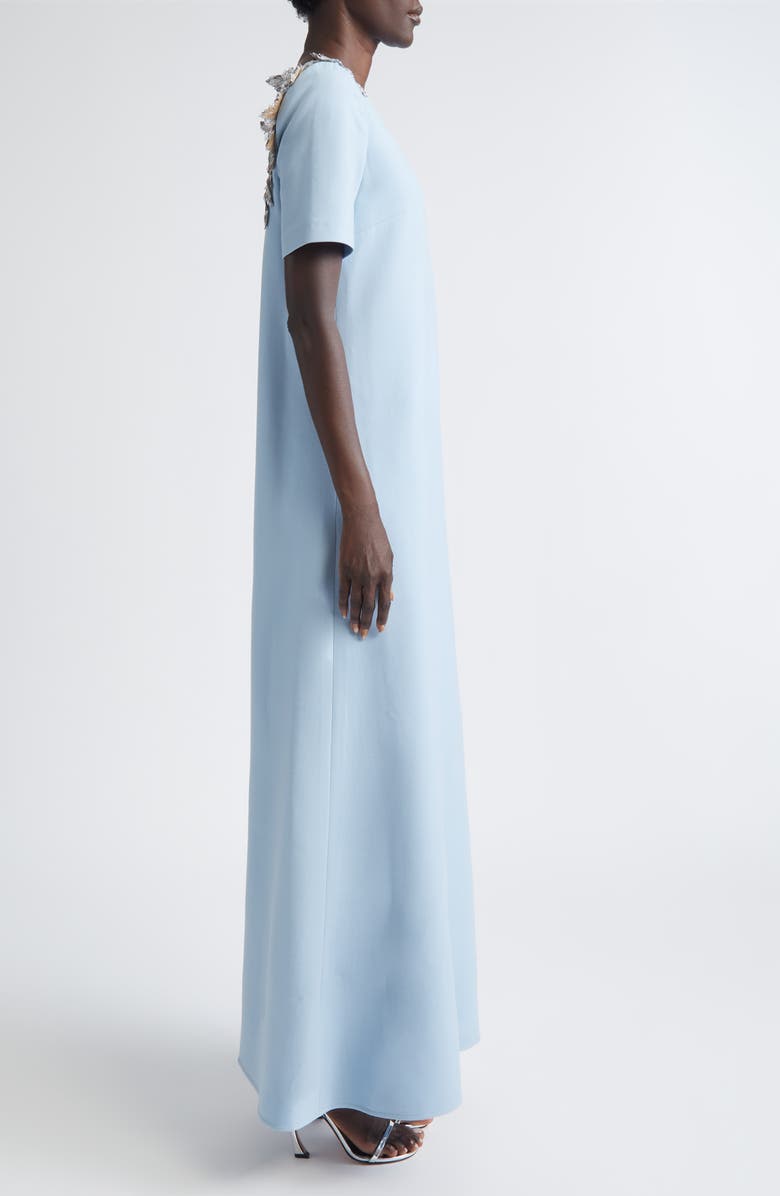 Oscar de la Renta Sequin Leaf Embellished Gown, Alternate, color, Soft Blue