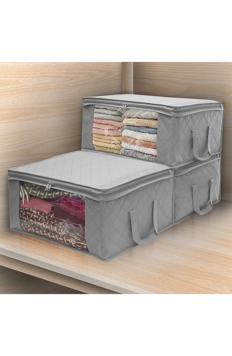 SORBUS Foldable Fabric Storage Organizer Bag - Set of 3 - Grey, Alternate, color, 