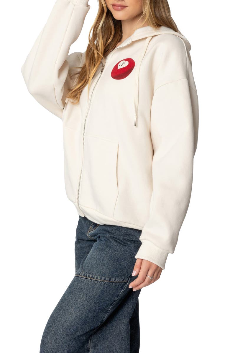 EDIKTED Magic 3 Oversize Graphic Zip Hoodie, Alternate, color, Cream