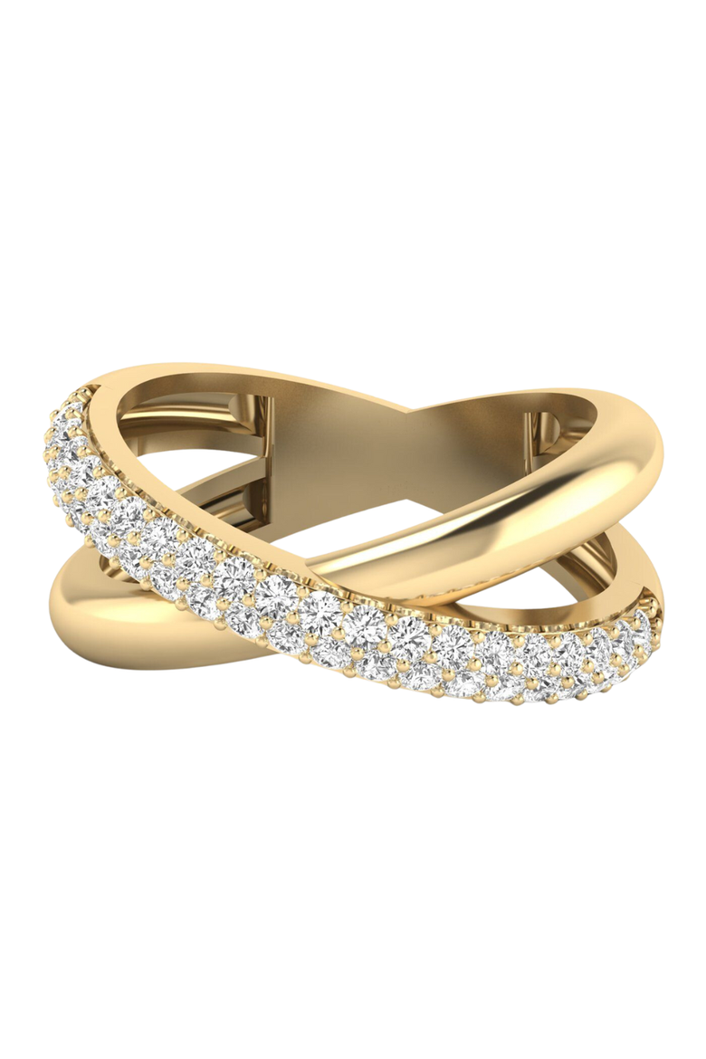 Pavé Domed Crossover Lab Diamond Ring in 14K, Main, color, Yellow Gold