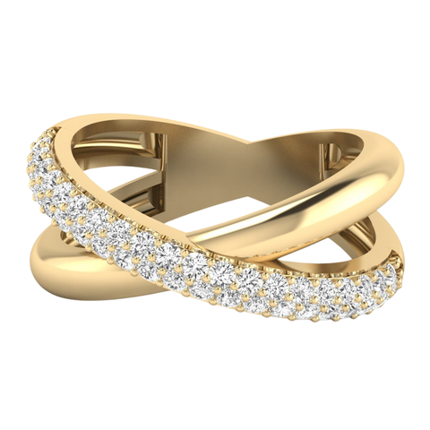 Pavé Domed Crossover Lab Diamond Ring in 14K