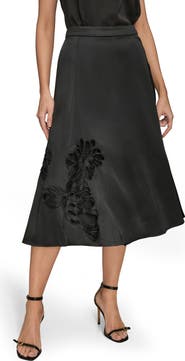 Donna Karan New York Sequin Floral A-Line Midi Skirt