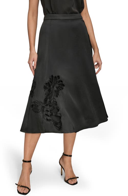 Donna Karan New York Sequin Floral A-line Midi Skirt In Black