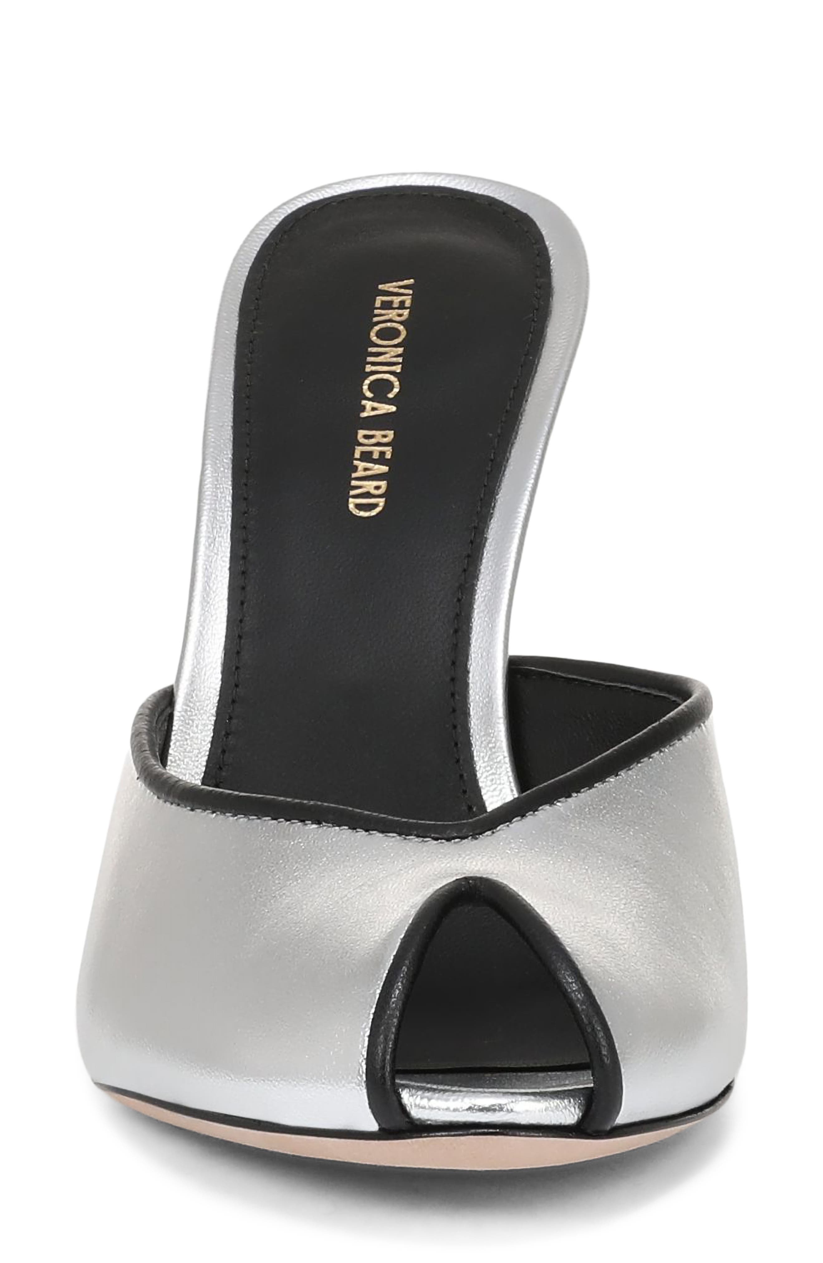 Veronica Beard Mirabel Peep Toe Wedge Sandal, Alternate, color, Silver/ Black