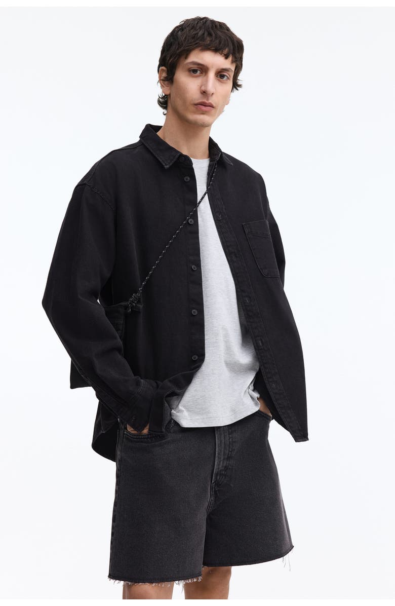 H&M Baggy Denim Shorts, Alternate, color, Denim Black