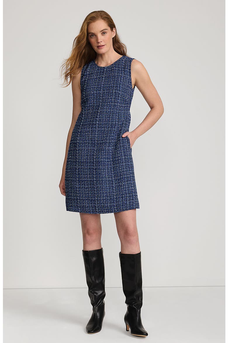 Washable Tweed Sleeveless Above the Knee Dress, Main, color, Navy/Blue/Ivory Tweed