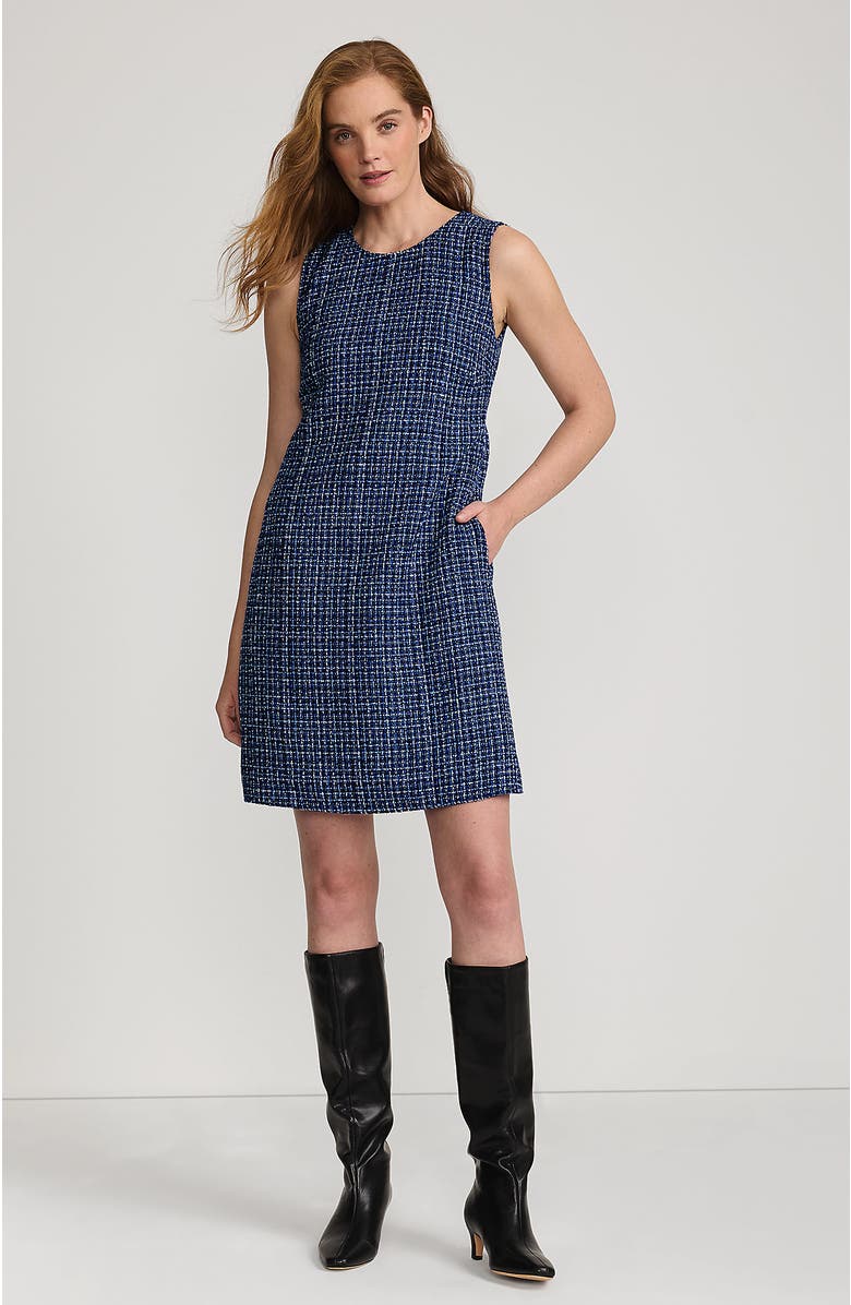 Lands' End Washable Tweed Sleeveless Above the Knee Dress, Main, color, Navy/Blue/Ivory Tweed
