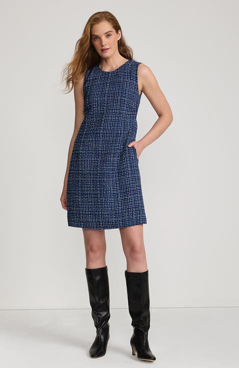 Washable Tweed Sleeveless Above the Knee Dress