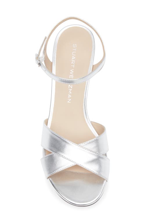 Stuart Weitzman Dayna Ankle Strap Wedge Sandal In Silver