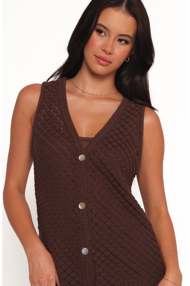 Luan Pointelle Stitch Cotton Minidress, Alternate, color, CHOCOLATE