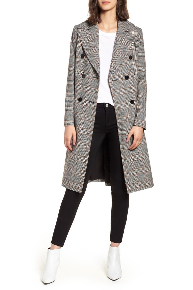 Blazer Midi Coat, Main, color, BLACK CAMEL PLAID