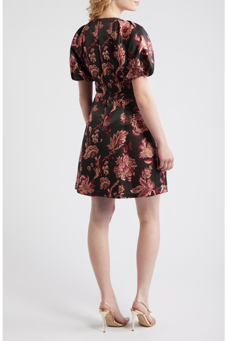 Floral Jacquard Fit & Flare Dress, Alternate, color, BLACK RED MULTI