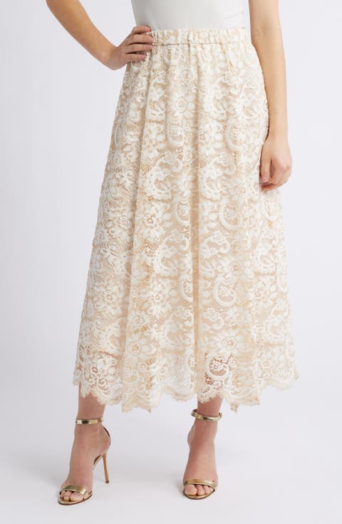 Pull-On Lace Midi A-Line Skirt