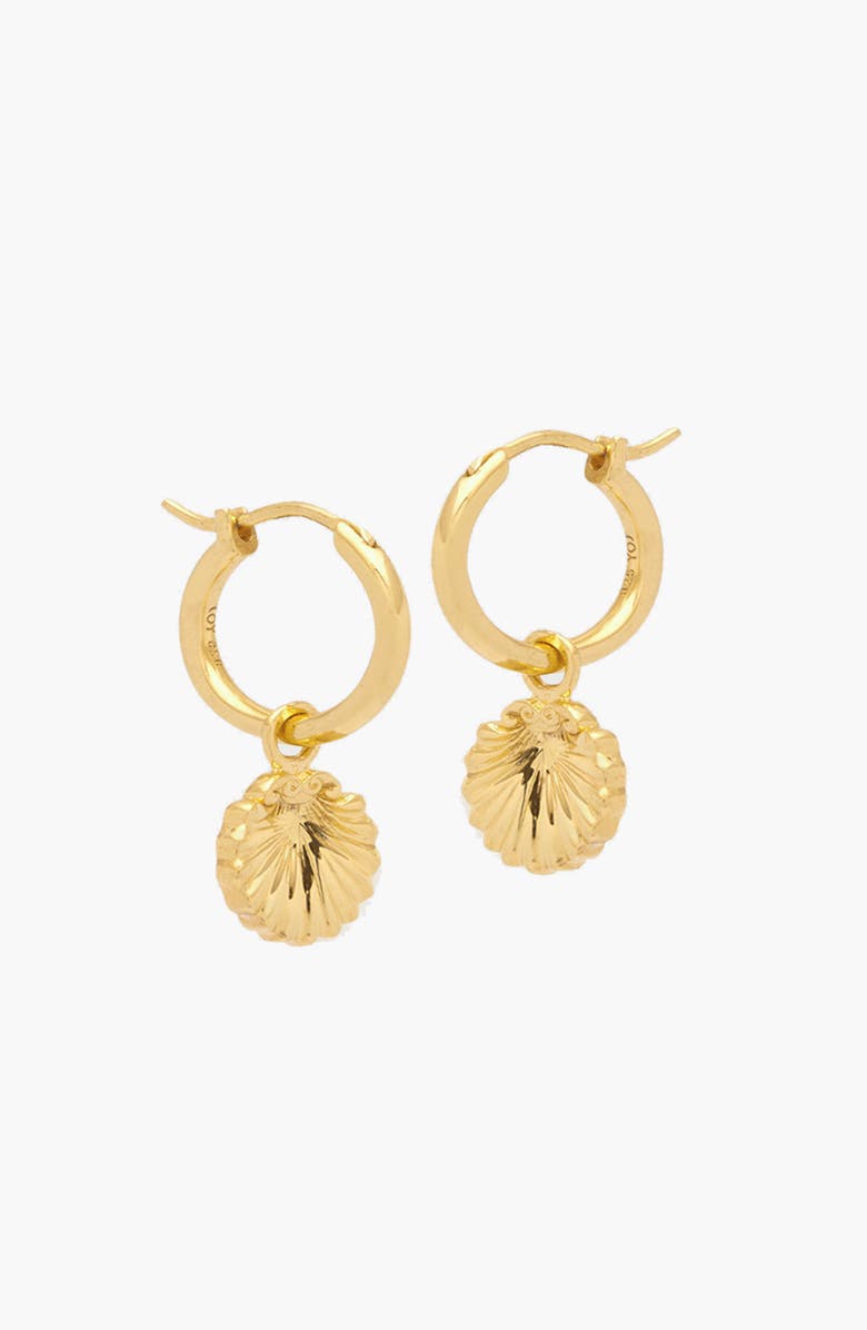 YOJ Concha Mini Charm Hoop Earrings in Gold, Alternate, color, Gold