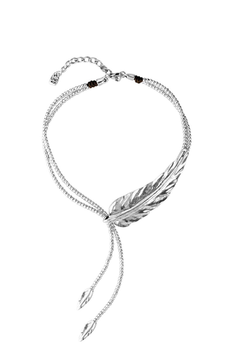 UNODE50 Feather Drop Necklace, Main, color, Silver