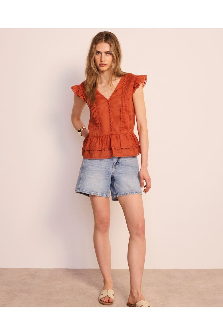 Ramie Ruffle Detail Blouse, Alternate, color, Orange