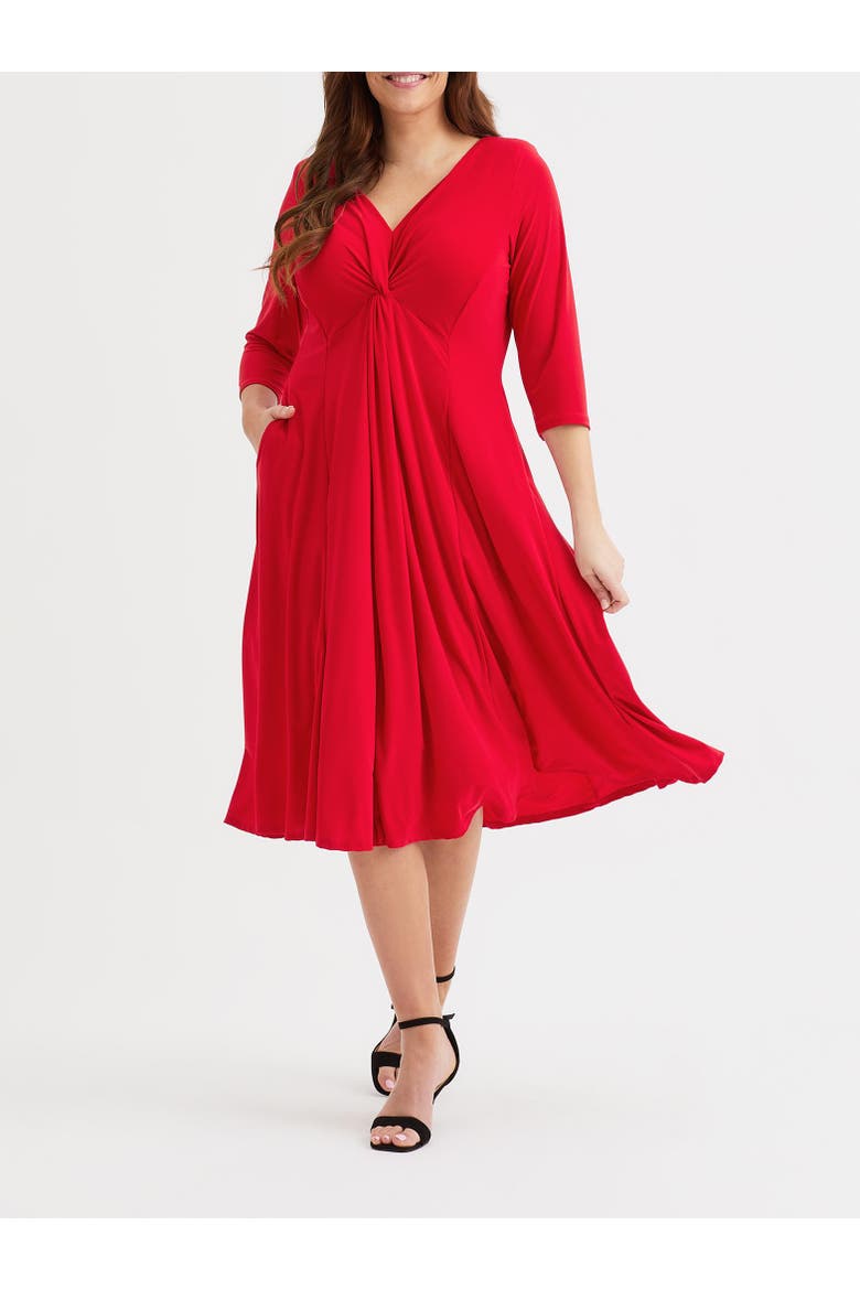 Claudia Solid Jersey Knot Front Dress, Alternate, color, Scarlet Red