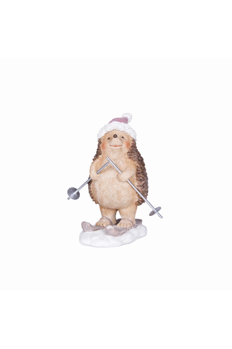 Skiing Hedgehog Figurine, Main, color, Brown