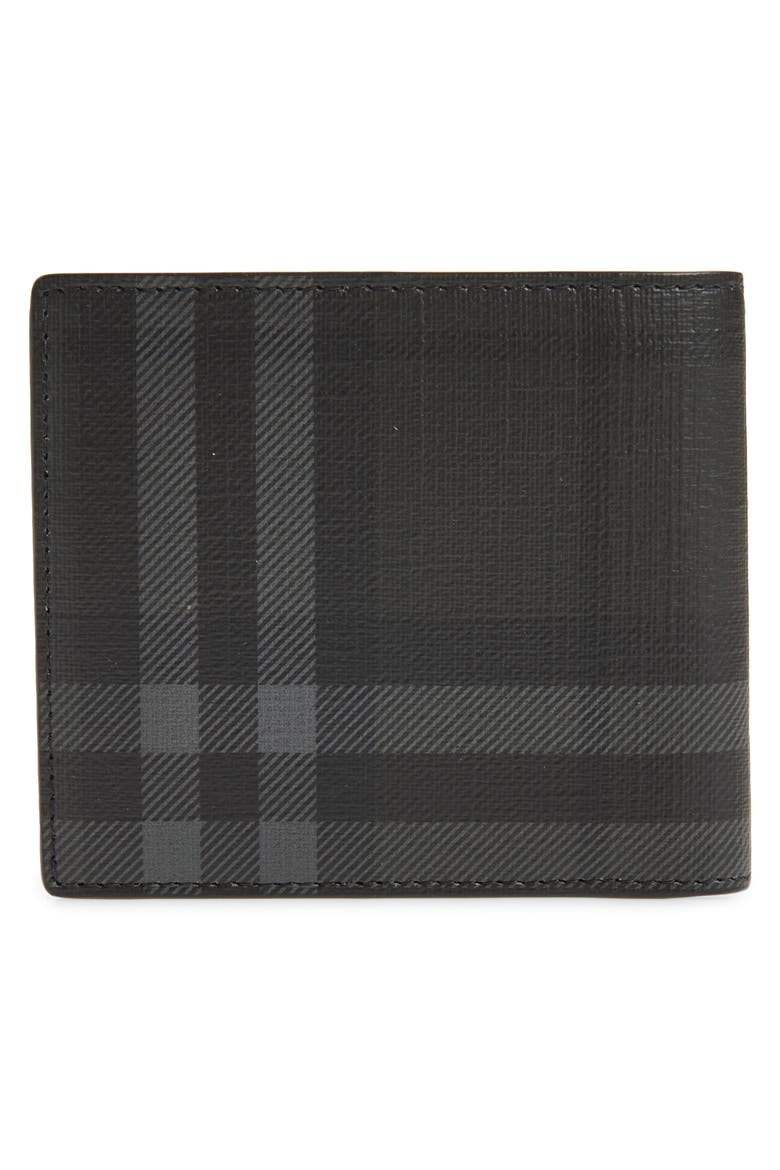 Check Coated Canvas & Leather Bifold Wallet, Alternate, color, IRON