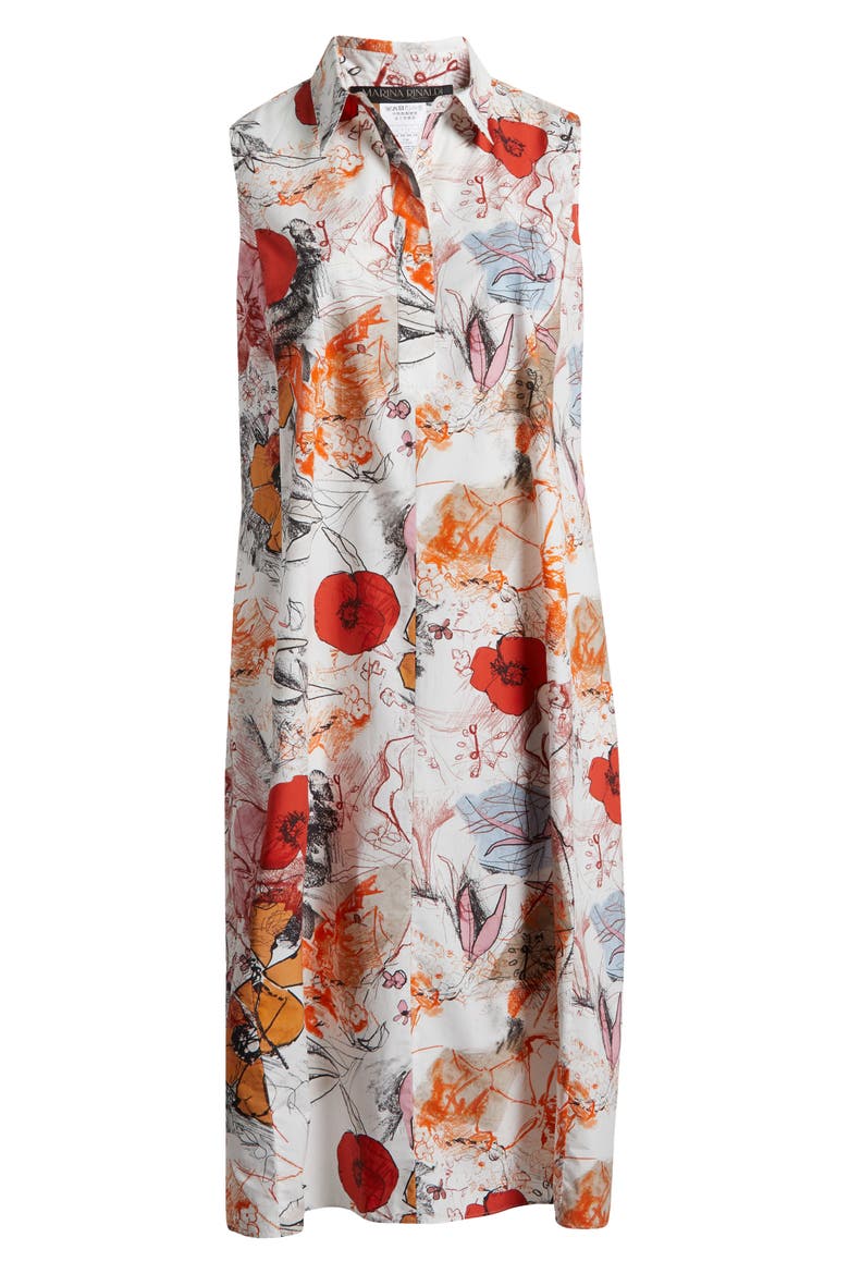 Rabat Floral Sleeveless Midi Shirtdress, Alternate, color, WHITE POPPY