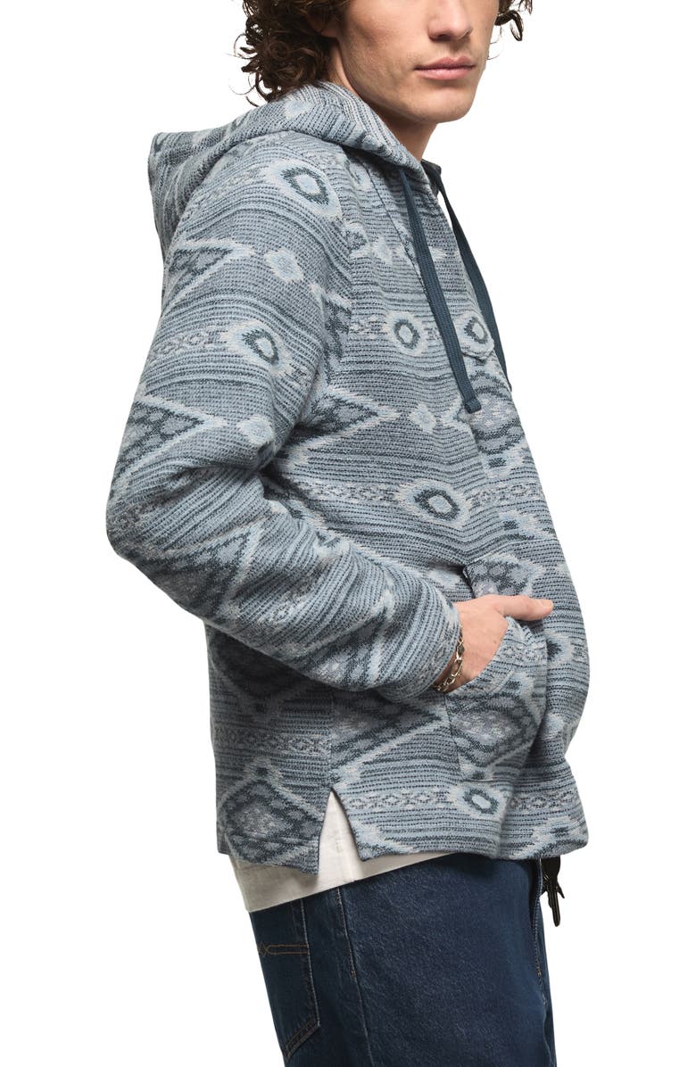 Lucky Brand Baja Woven Cotton Jacquard Pullover Hoodie, Alternate, color, Blue Multi