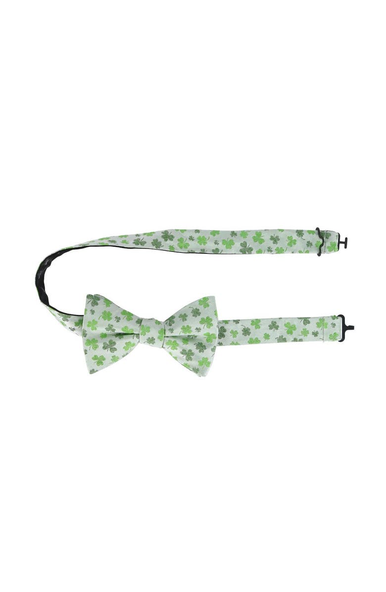 Trafalgar White Shamrock Novelty Silk Bow Tie, Alternate, color, White