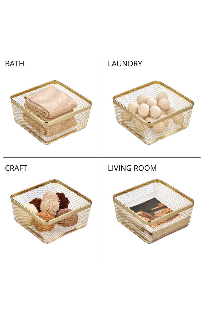 mDesign Metal Mesh Pantry Basket for Kitchen Organization and Storage - Set of 2 - Gold, Alternate, color, Gold