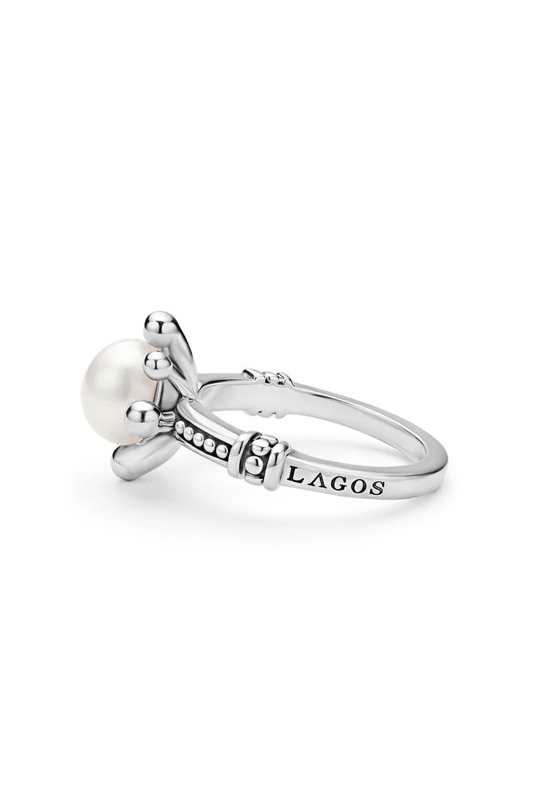 18K Luna Fleur Pearl Floral Ring, Alternate, color, SILVER