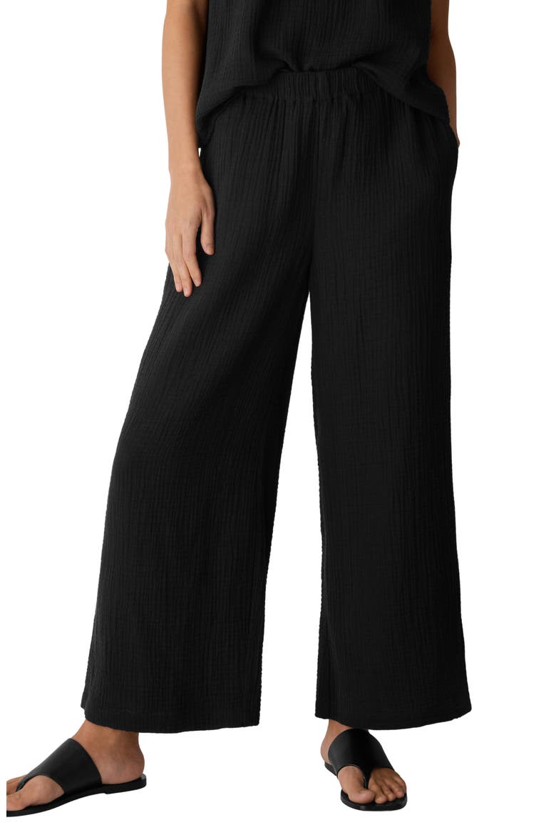 Organic Cotton Ankle Wide Leg Pants, Main, color, BLACK