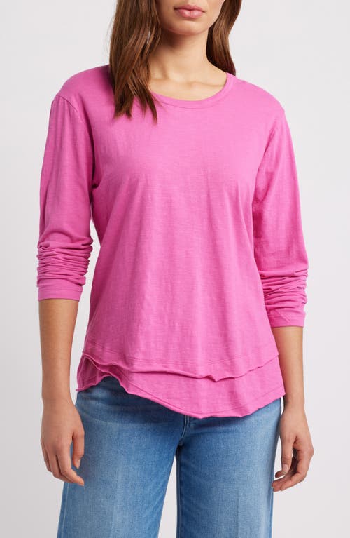 APNY Layered Hem Cotton Slub Top in Raspberry 