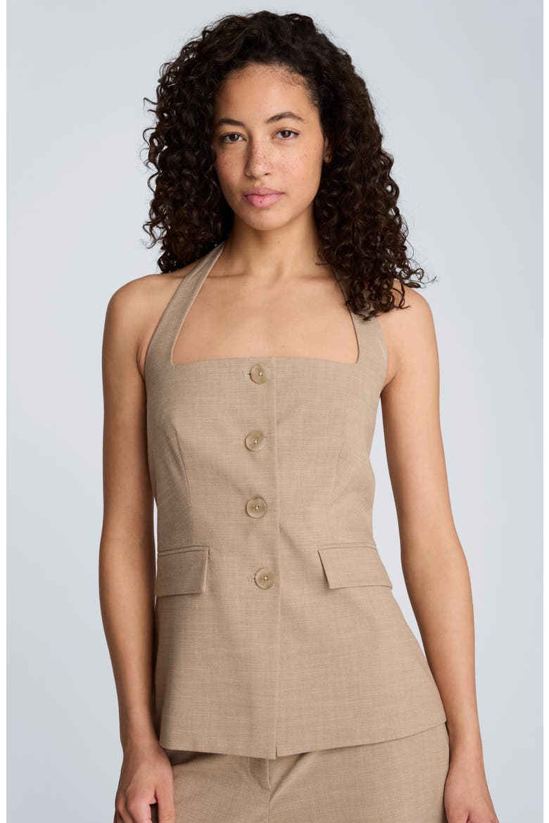 Crosshatch Halter Neck Vest, Alternate, color, MESA TAUPE/ PURE WHITE
